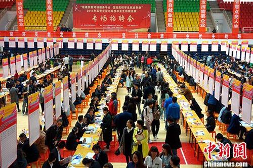 招聘会现场（资料图）。 中新社记者 孙睿 摄